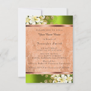 Invitation Floral Rose Gold Cuivre d'anniversaire Bridal Gree