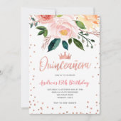 Invitation Floral Rose Gold Mexicain Quinceañera Anniversaire (Devant)