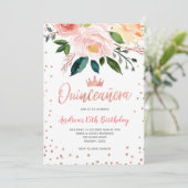 Invitation Floral Rose Gold Mexicain Quinceañera Anniversaire (Debout devant)