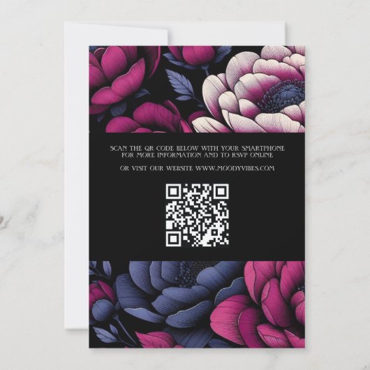 Invitation Floral rose gras avec code QR (Dos)