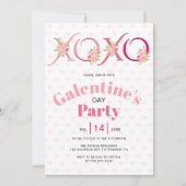 Invitation Floral rose HOHO coeur Galentines Fête (Devant)