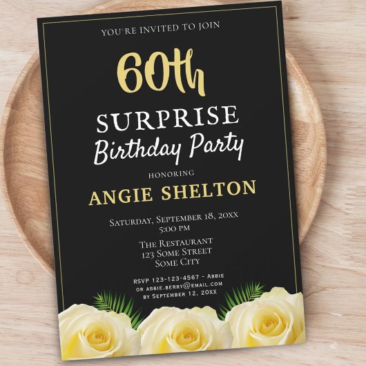 Invitation Floral rose jaune 60e fête d'anniversaire surprise