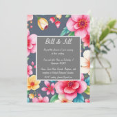Invitation Floral Rose Jaune Fleurs Sur Mariage Charbon (Debout devant)