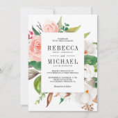 Invitation Floral rose Magnolia blanc en un seul Mariage (Devant)