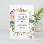 Invitation Floral rose Magnolia blanc en un seul Mariage (Debout devant)