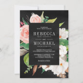 Invitation Floral rose Magnolia tout en un Mariage noir (Devant)