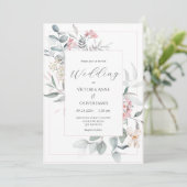 Invitation Floral rose Mariage moderne (Debout devant)