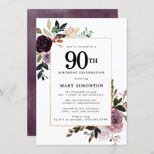 Invitation Floral rose mauve 90e anniversaire
