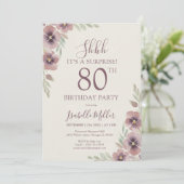 Invitation Floral rose mauve Surprise 80e anniversaire (Debout devant)
