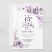 Invitation Floral rose moderne 85e fête d'anniversaire (Devant)