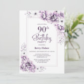 Invitation Floral rose moderne 90e fête d'anniversaire (Debout devant)