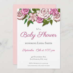 Invitation Floral rose moderne Illustré Baby shower fille