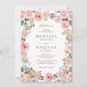 Invitation Floral rose moderne Mariage musulman musulman musu (Devant)