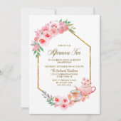 Invitation Floral rose N'Importe Quel Âge Après-Midi Thé Anni (Devant)