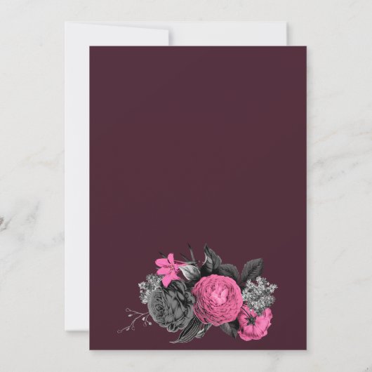 Invitation Floral rose noir | Moderne Chic Floral Mariage Inv (Dos)