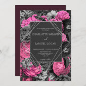 Invitation Floral rose noir | Moderne Chic Floral Mariage Inv (Devant / Derrière)
