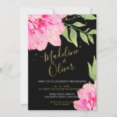 Invitation Floral rose Noir Or moderne Chic Rose Mariage (Devant)