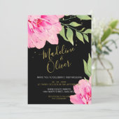Invitation Floral rose Noir Or moderne Chic Rose Mariage (Debout devant)