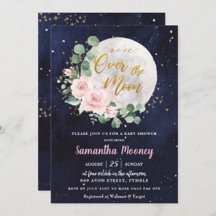 Invitation Floral rose Nous sommes au-dessus de la lune Baby 