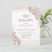Invitation Floral rose Nuestra Boda Mariage espagnol (Debout devant)