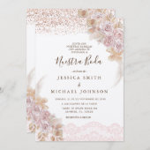 Invitation Floral rose Nuestra Boda Mariage espagnol (Devant / Derrière)