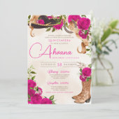 Invitation Floral Rose occidental Hot rose Quinceañera Charro (Debout devant)
