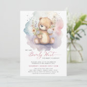 Invitation Floral rose on peut attendre le Baby shower fille (Debout devant)
