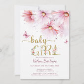 Invitation Floral rose or Baby shower botanique fille (Devant)