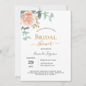 Invitation Floral rose or eucalyptus verdure douche nuptiale (Devant)
