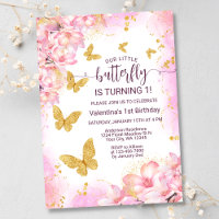 Floral rose or Parties scintillant papillon 1er an