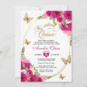 Invitation Floral rose or Tiara Butterfly Mis Quinceañera (Devant)