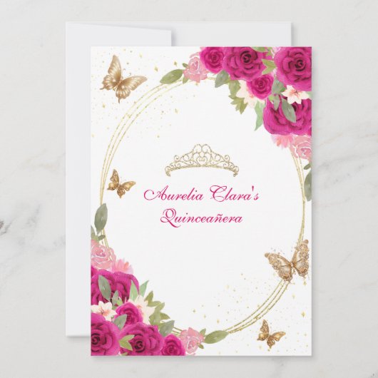 Invitation Floral rose or Tiara Butterfly Mis Quinceañera (Dos)