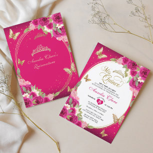 Invitation Floral rose or Tiara Butterfly Mis Quinceañera