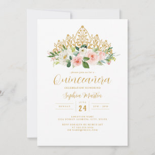 Invitation Floral rose or Tiara Quinceanera