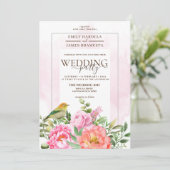 Invitation Floral rose Orange Avec Mariage Aquarelle Oiseau (Debout devant)