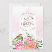 Invitation Floral rose Orange Avec Mariage Aquarelle Oiseau (Dos)