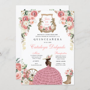 Invitation Floral rose Ouest Mariachi Charro Quinceañera