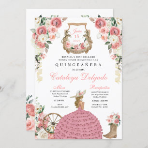 Invitation Floral rose Ouest Mariachi Charro Quinceañera
