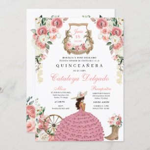Invitation Floral rose Ouest Mariachi Charro Quinceañera