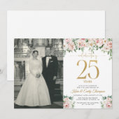 Invitation Floral rose pâle 25e anniversaire (Devant / Derrière)