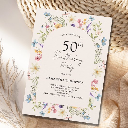 Invitation Floral rose pâle 50e anniversaire