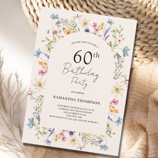 Invitation Floral rose pâle 60e anniversaire
