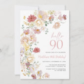 Invitation Floral rose pâle 90e anniversaire (Devant)