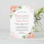 Invitation Floral rose pâle Confetti Quinceañera Anniversaire (Debout devant)
