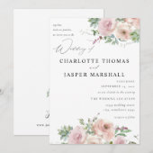 Invitation Floral rose pâle et Mariage succulent (Devant / Derrière)