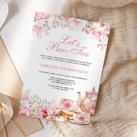 Invitation Floral rose pâle Faisons par Thé Anniversaire