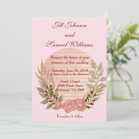 Invitation Floral rose pâle mariage (Debout devant)