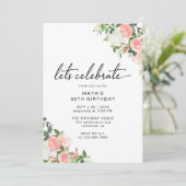 Invitation Floral rose pâle | Moderne Elegant Fille Anniversa (Debout devant)