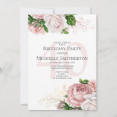 Invitation Floral rose pâle Rose blanc 40e anniversaire (Devant)