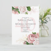 Invitation Floral rose pâle Rose blanc 40e anniversaire (Debout devant)